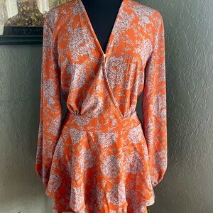 Floral Orange and Blue Wrap Dress w/ Tie Back Sz XL Floral Wrap Dress Bold